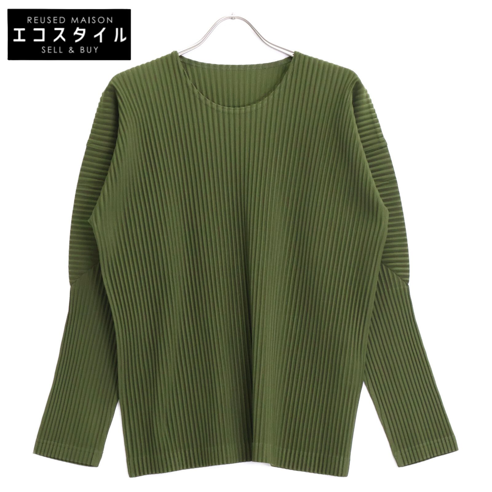 HOMME PLISSE ISSEY MIYAKE オムプリッセ イッセイミヤケ ｶｰｷｸﾞﾘｰﾝ HP91JK110 ｸﾙｰﾈｯｸ ﾛﾝｸﾞｽﾘｰﾌﾞTｼｬﾂ 3