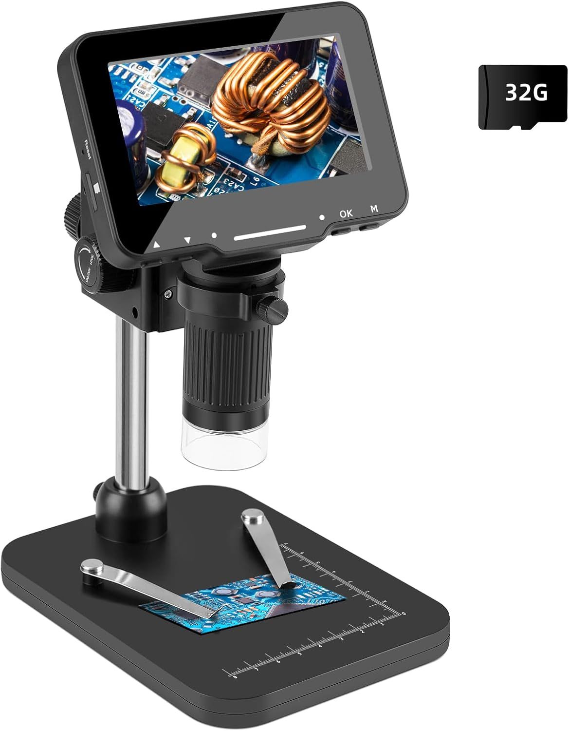 デジタル USB 顕微鏡 4.3インチLCDマイクロスコープ 8MP 1-1000X倍率 ハンドヘルドカメラ ビデオレコーダー 充電式 8 個LEDライト回路基板修理 はんだ付けPCBコイン用バッテリー 研究用