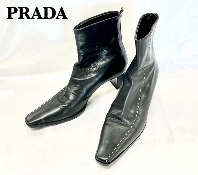 PRADA】ショートブーツ 37 1/2 ブラック レディース イタリア製