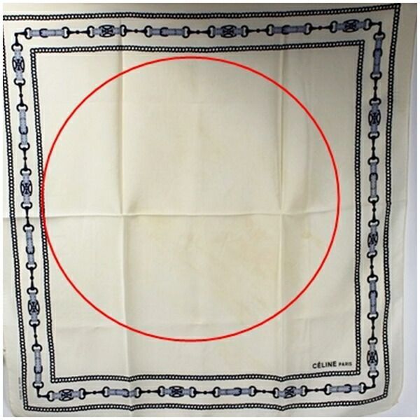 美品 CELINE セリーヌ シルクスカーフ ホワイト ネイビー セリーヌ ヴィンテージ シルク スカーフ ホワイト×ネイビー 中古