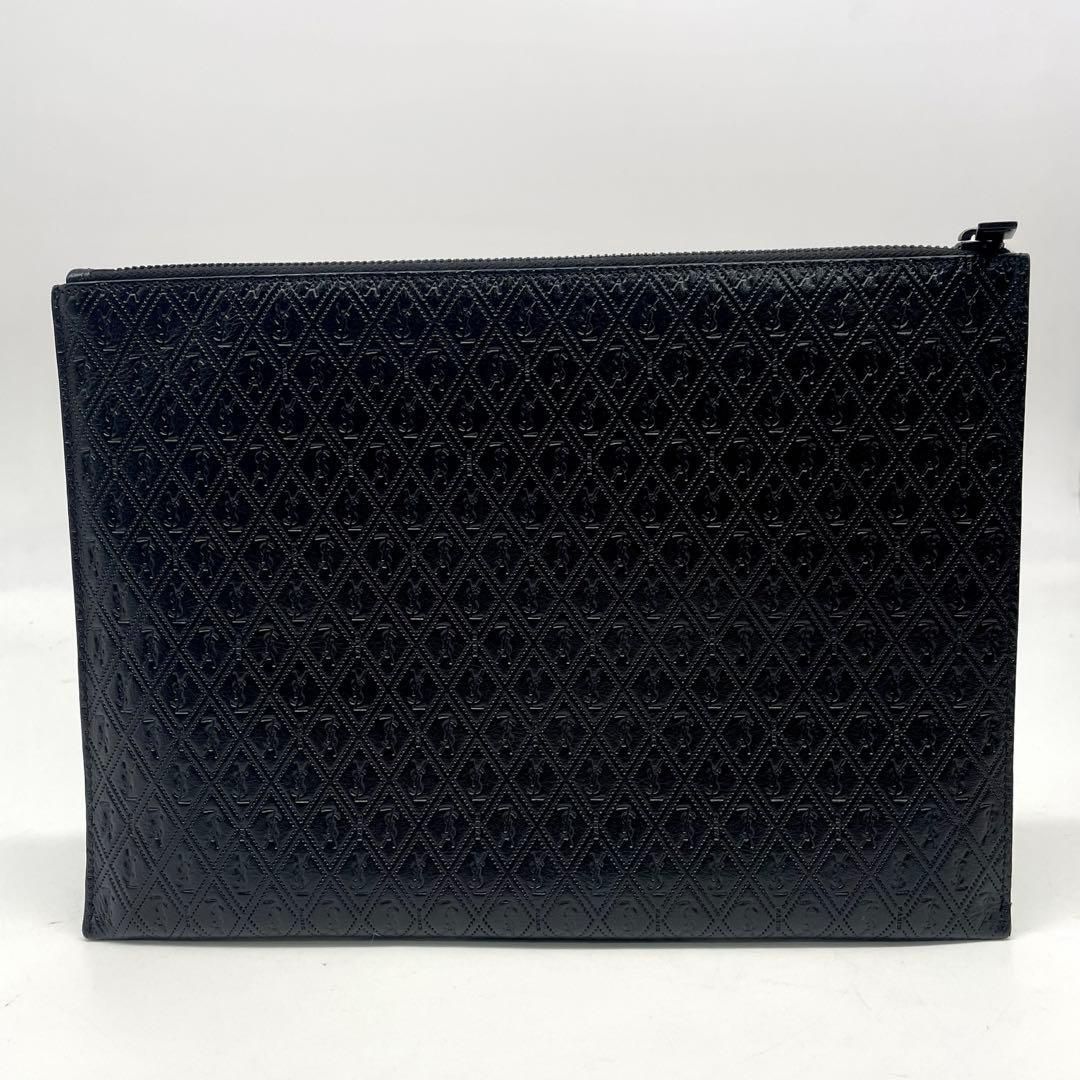 Yves Saint Laurent イヴ サンローラン クラッチバッグ ポーチ YSL ロゴ刻印 メンズ レザー ブラック