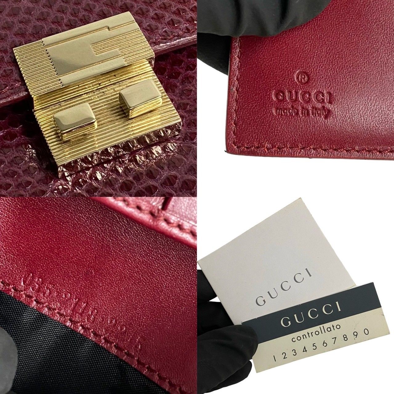 極 美品 箱 袋付き GUCCI グッチ リザードレザー 本革 二つ折り 財布 ミニ ウォレット 小銭入れ コインケース カードケース レッド  57825 - メルカリ