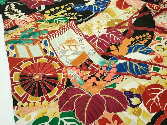 平和屋本店□極上 アンティーク 大正ロマン 振袖 駒刺繍 御所車枝花文