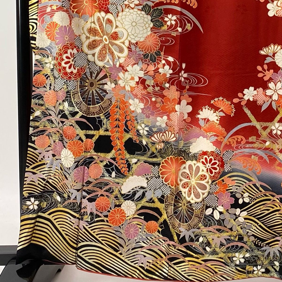 振袖　広衿　袷　金彩　裄長　ロング丈　裄67.5cm　丈162.5cm 振袖 身丈167.5cm 裄丈68cm L 袷 袋帯フルセット 菊 鶴 金糸