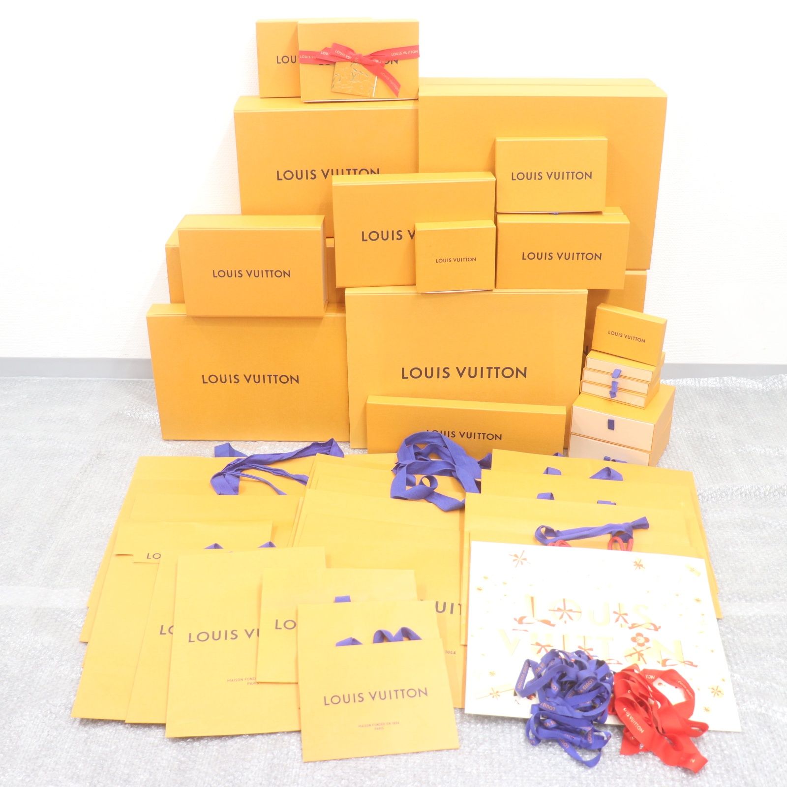 ITE8B715MEOK LOUIS VUITTON ルイヴィトン BOX 空き箱 ショッパー 純正 紙袋 リボン オレンジ ブランド箱 まとめ インテリア 紙袋19枚 箱23個