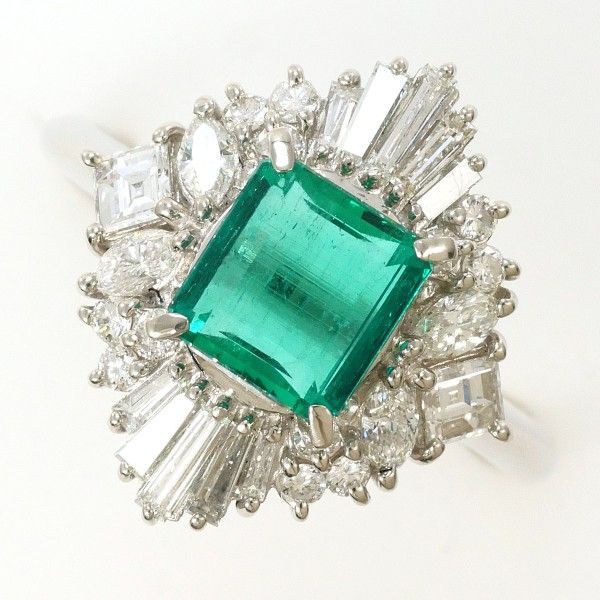 PT900 リング ring 指輪 12.5号 エメラルド 1.08 ダイヤ 0.84 カード