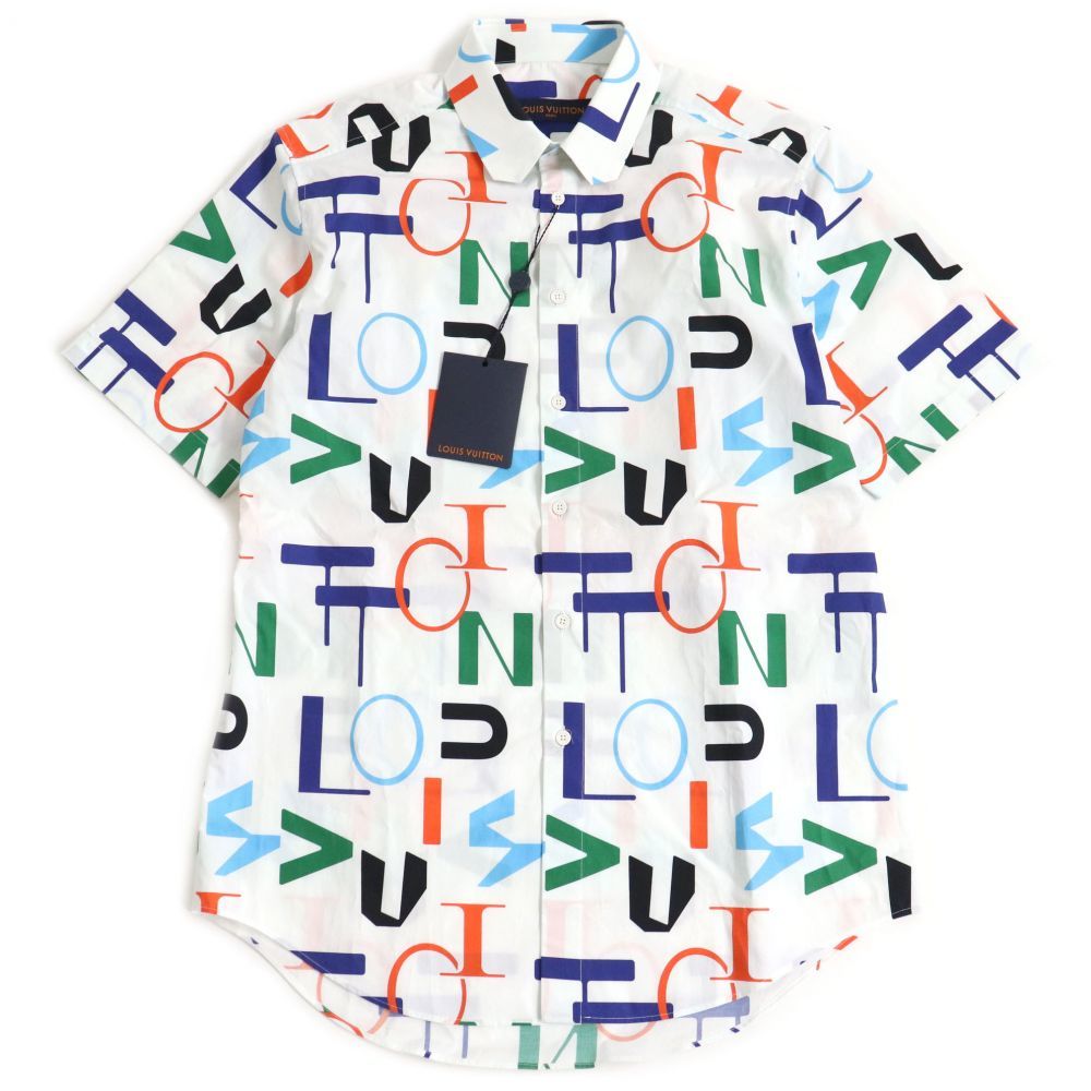 極美品 ルイヴィトン LOUIS VUITTON シャツ LVSE エレクトリックレギュラーDNAショートスリーブシャツ 半袖 メンズ S ホワイト/マルチカラー