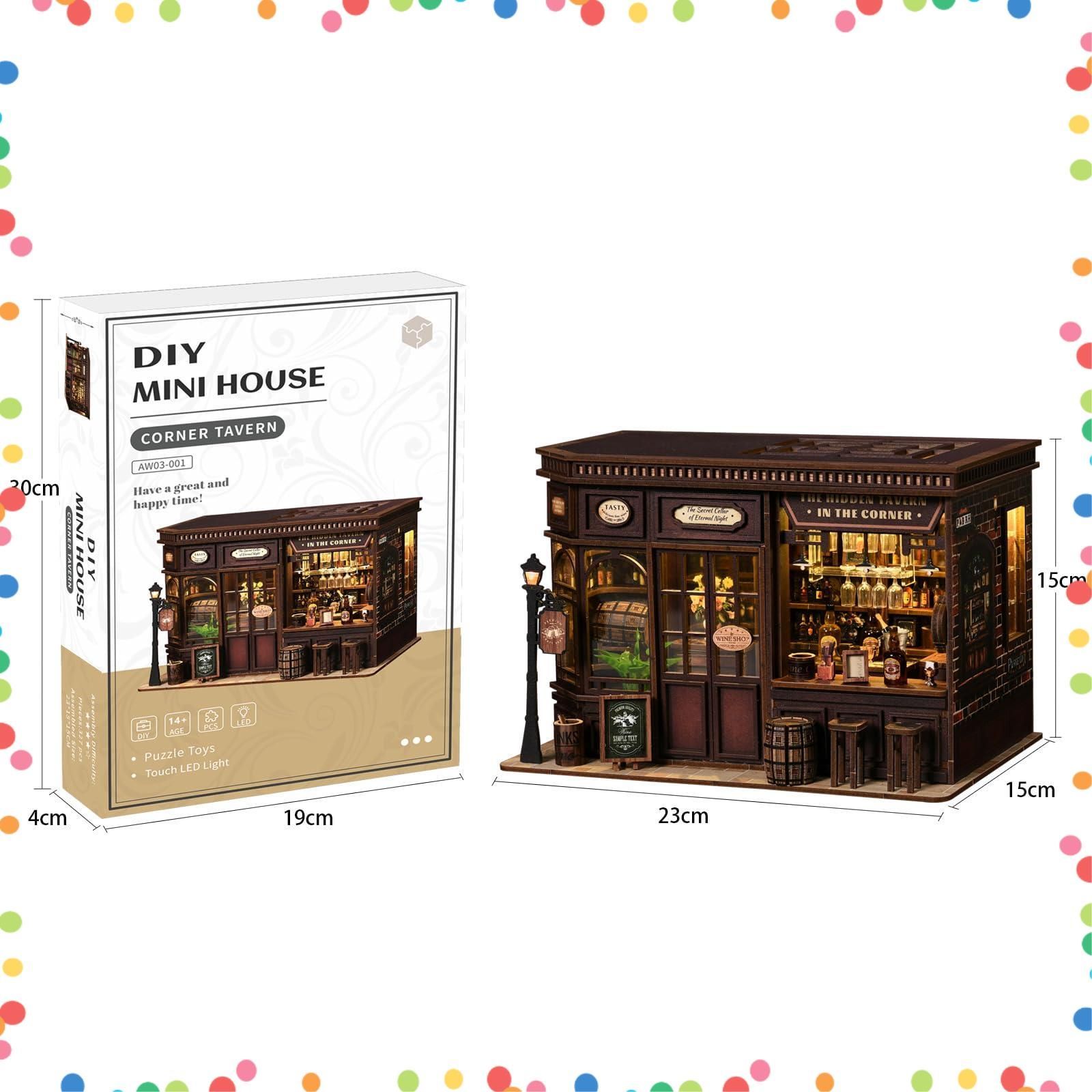 商品 木製 キット DIY ブックヌック 立体 ドールハウス 趣味 ミニチュアハウス 手作り 角の小さな酒場 SKLAD-KIRPICHA_RU