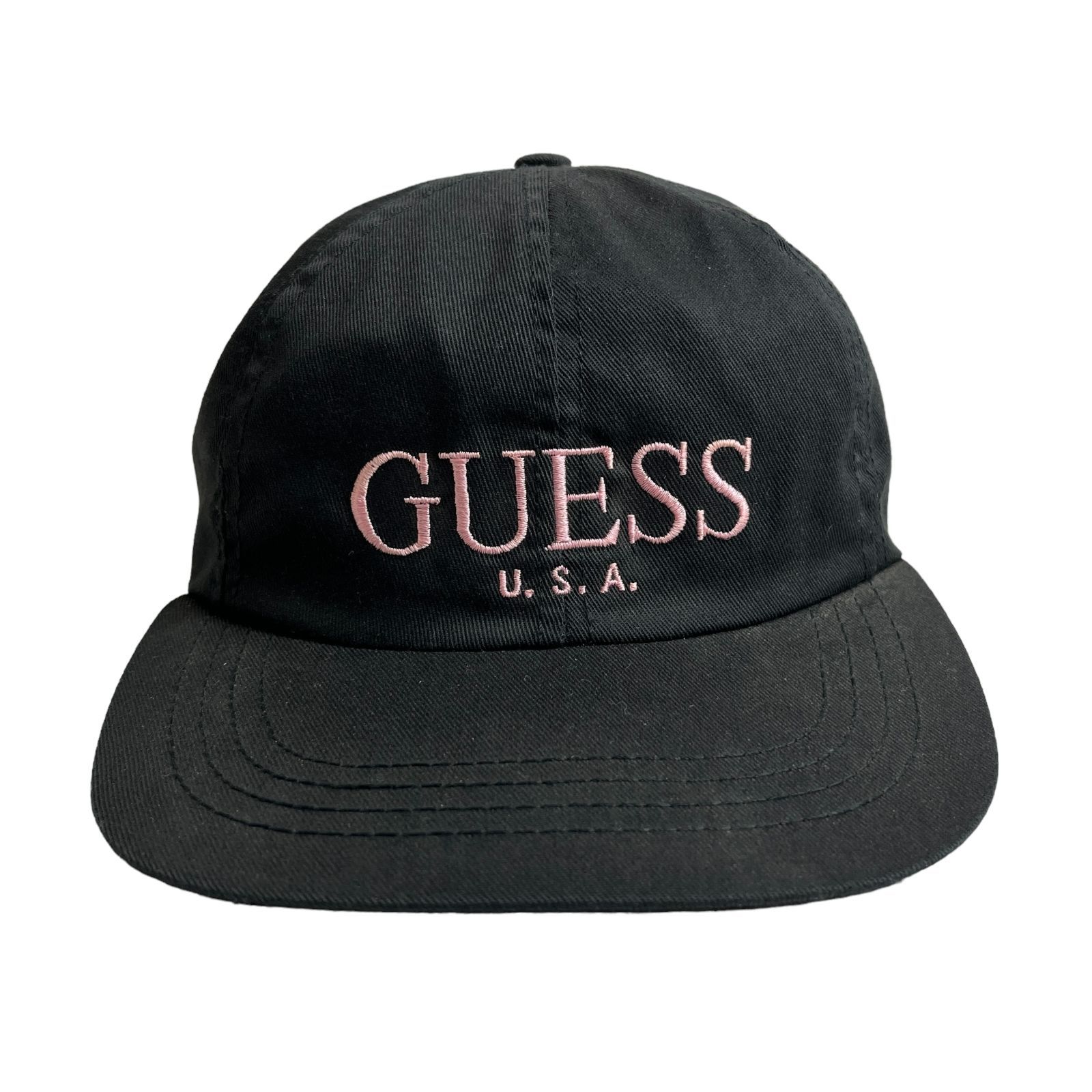 【キャップ/帽子】アメリカ製 GUESS USA (ゲス ユーエスエー) ビンテージ キャップ ブラック ピンク 黒 刺繍 USA製 US製 Made in USA 激レア