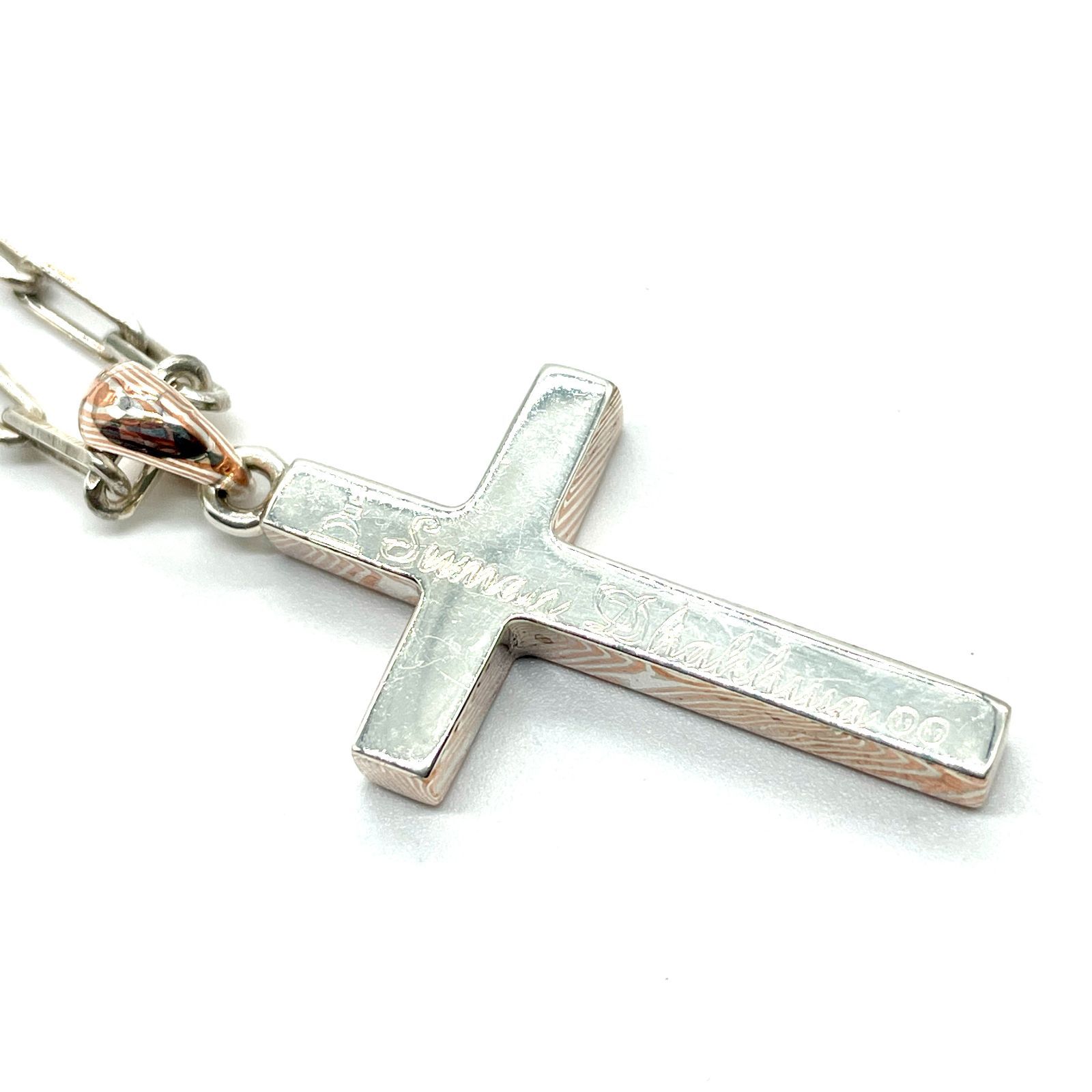 Suman Dhakhwa スーマンダックワ Basic MOKUME Cross Pendant クロスペンダント チェーンネックレス 木目金  SILVER AG刻印 ブロンズ／Diamond Cut Silver Chain MOKUME  HOOK|mercariメルカリ官方指定廠商|Bibian比比昂代買代購