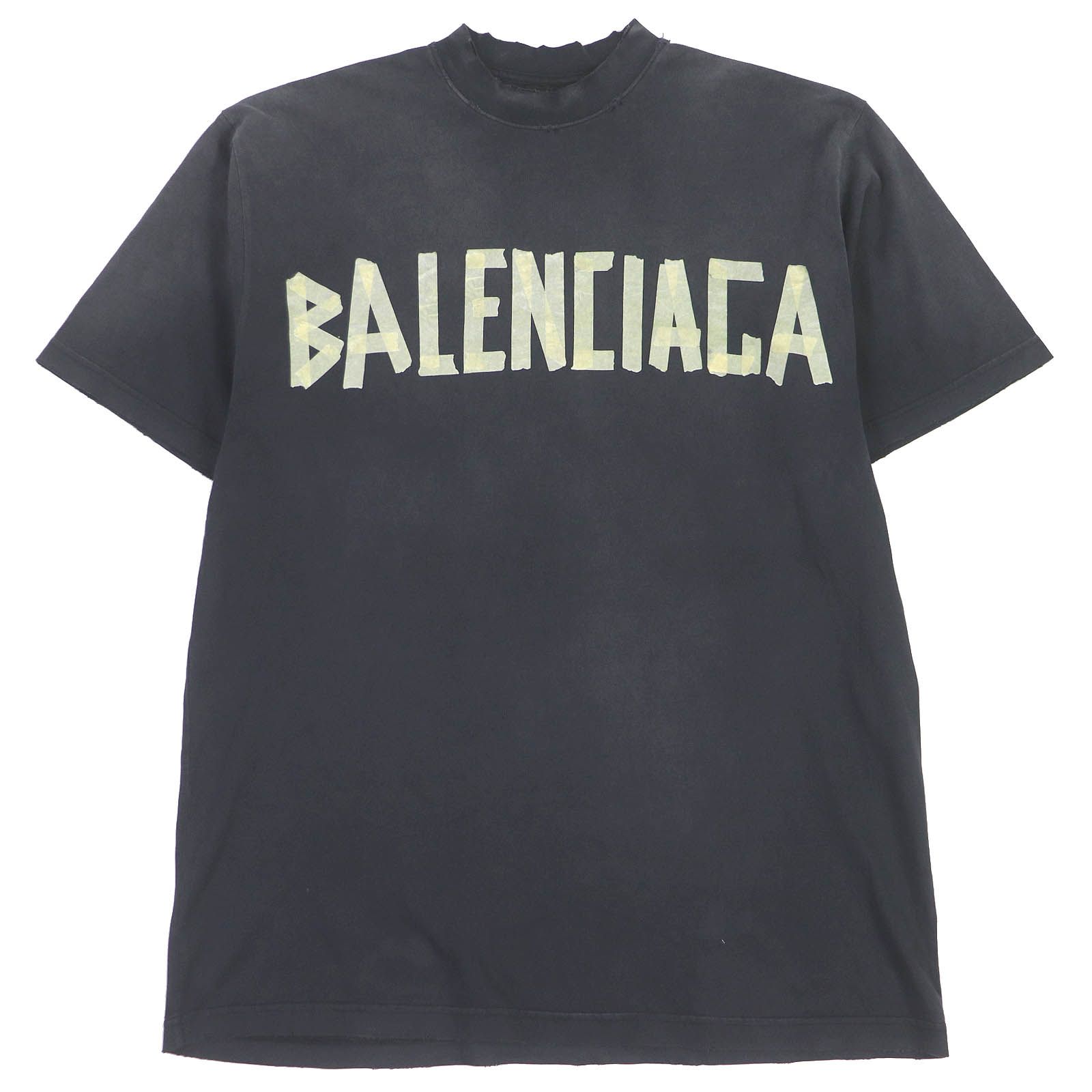 美品□BALENCIAGA バレンシアガ 23SS 739784 コットン100％ ダメージ加工 テープロゴ ミディアムフィット 半袖Ｔシャツ  ブラック XS 正規品 メンズ - メルカリ