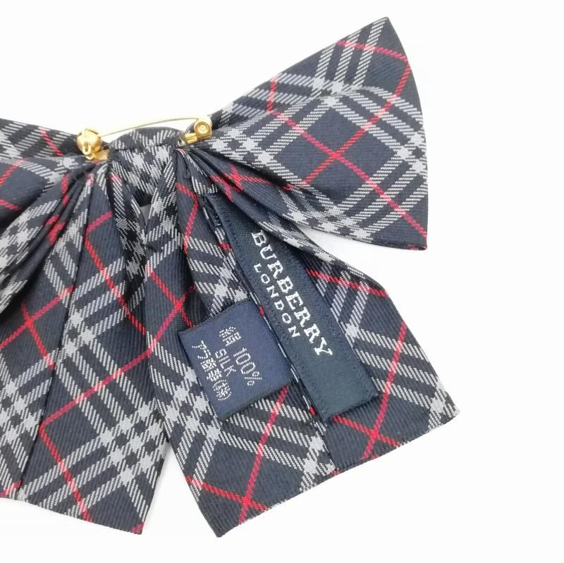 バーバリー ロンドン BURBERRY LONDON シルク リボンタイ リボン ピンバッチ ブローチ チェック柄 美品 ネイビー - メルカリ