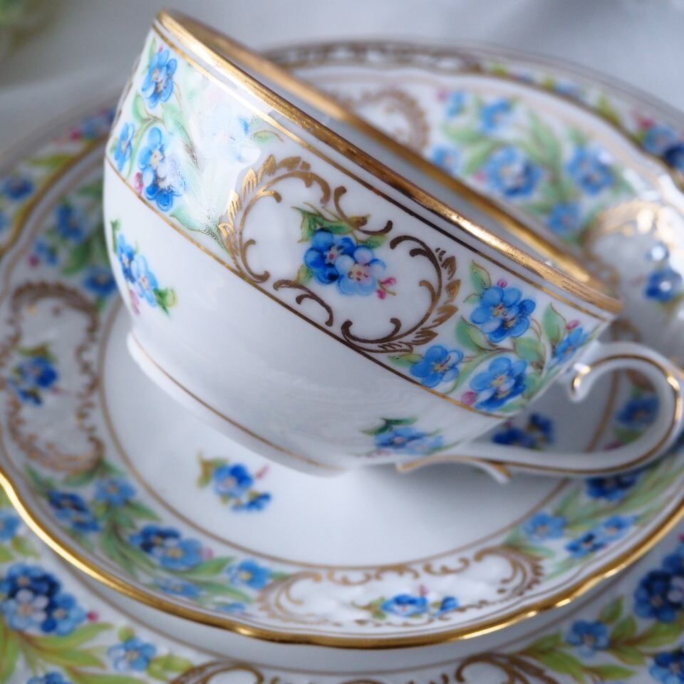 シューマンババリア　勿忘草　トリオ　ティーカップ＆ソーサー　F1 美品 シューマンババリア 勿忘草 トリオ ティーカップ＆ソーサー