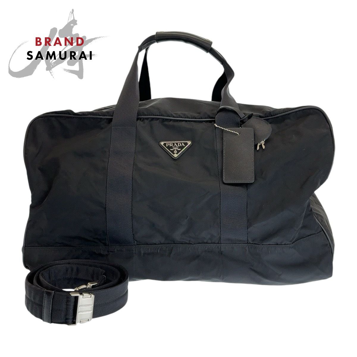 美品 PRADA プラダ テスート 三角ロゴプレート ブラック 黒 シルバー 