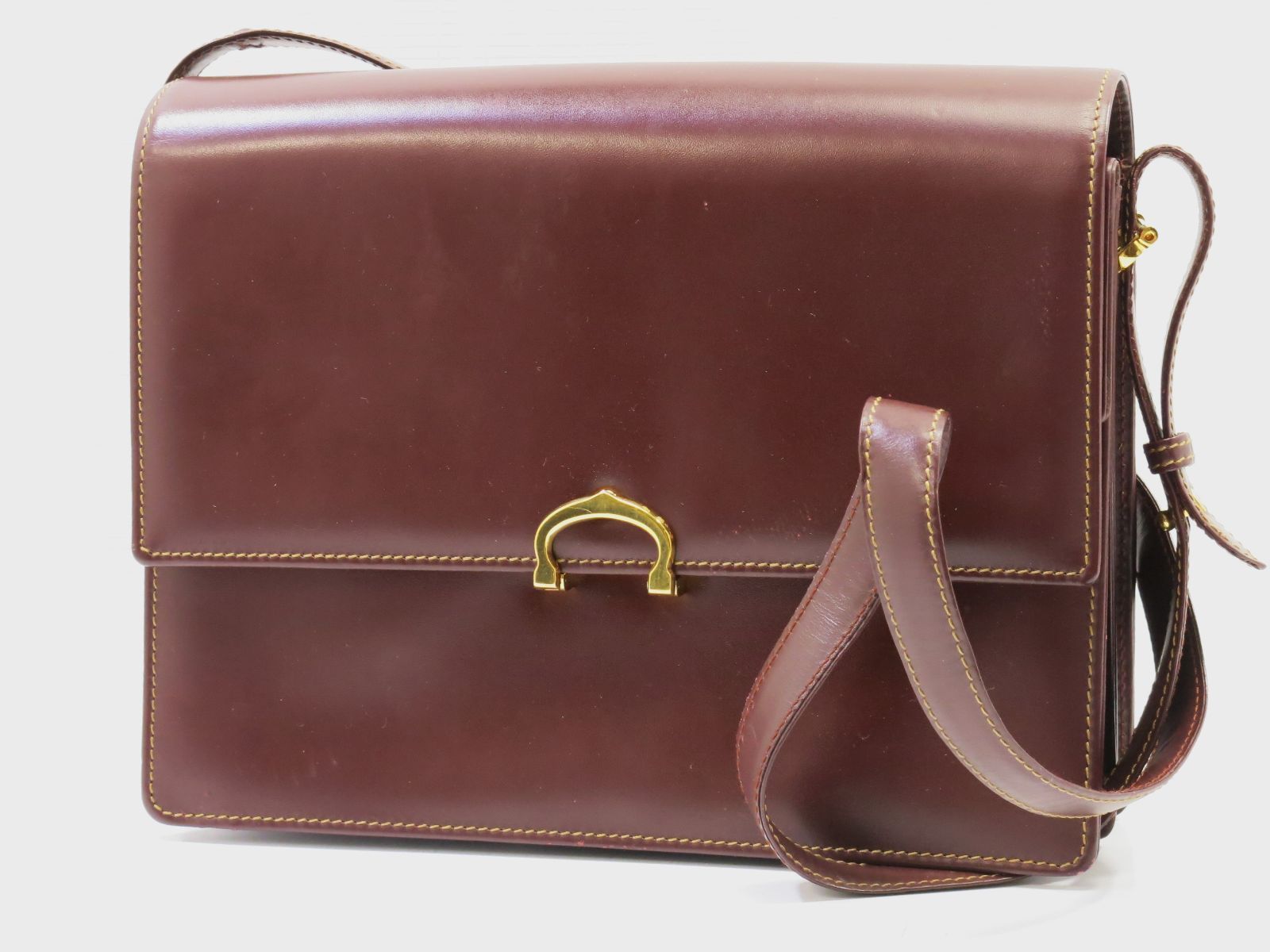 カルティエ ヴィンテージ ショルダーバッグ レザー ボルドー系 イタリア製 Must do Cartier 18707106