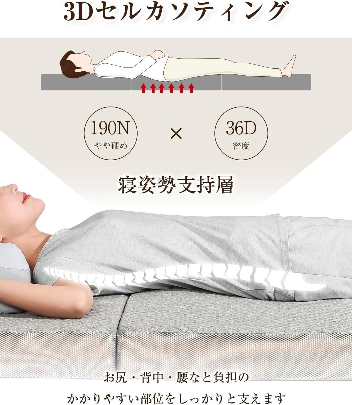 グレー シングル 195長さx97幅x10厚みcm マットレス 折りたたみ