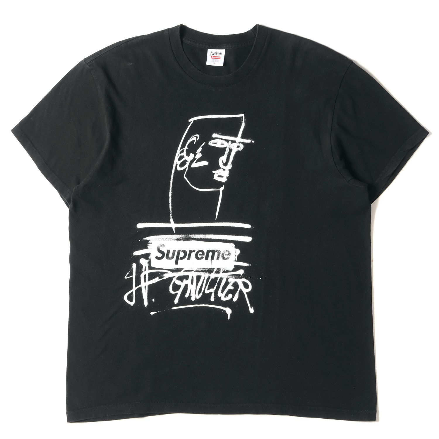 シュプリーム supreme ゴルチエ ボックスロゴ Tシャツ 黒 L Tシャツ/カットソー(半袖/袖なし)