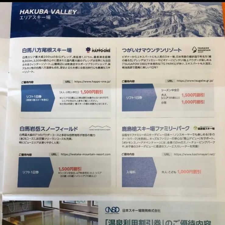 NSD 日本スキー場開発 株主優待 特別割引チケット - スキー場