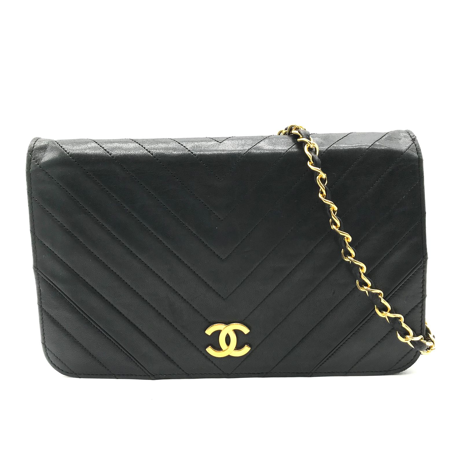 CHANEL シャネル ココマーク Vステッチ ラムスキン プッシュロック 