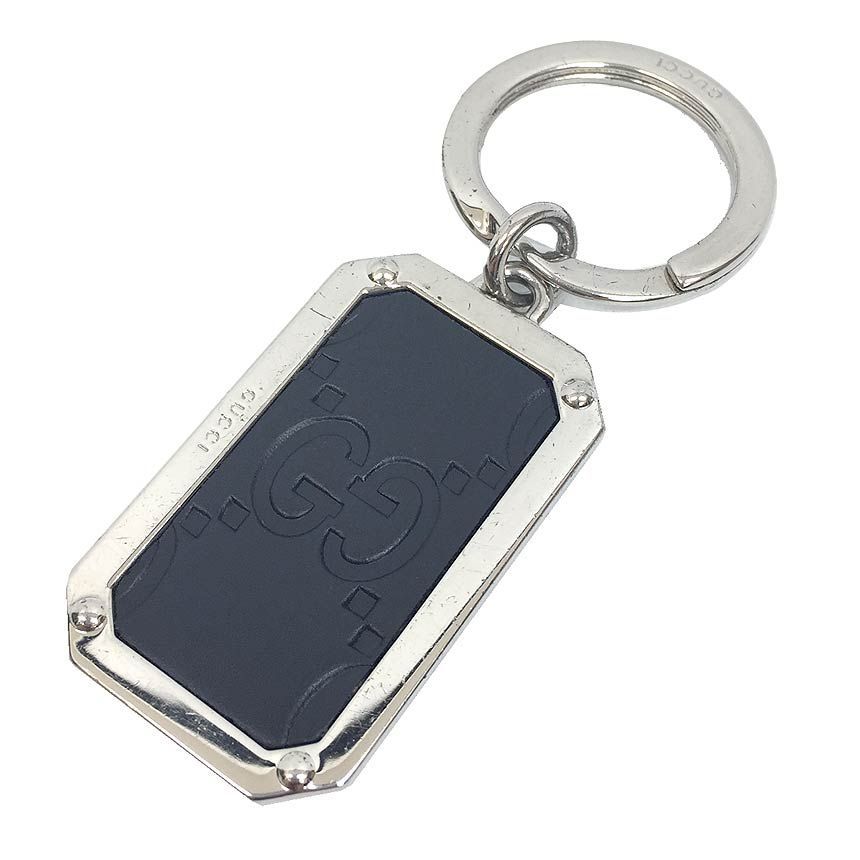 GUCCI グッチ キーホルダー レザー 本革 ブラック シルバー