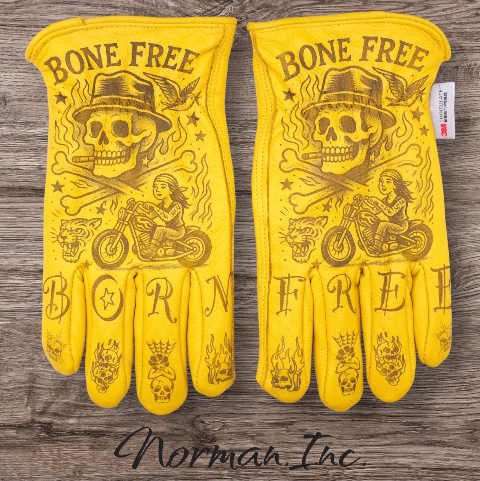 牛革 冬用 保温綿 裏起毛 レザーグローブ アメリカン バイク ハーレー カスタム タトゥー 手袋 キャンプ DIY カスタムグローブ 3M ツーリング M Lサイズ