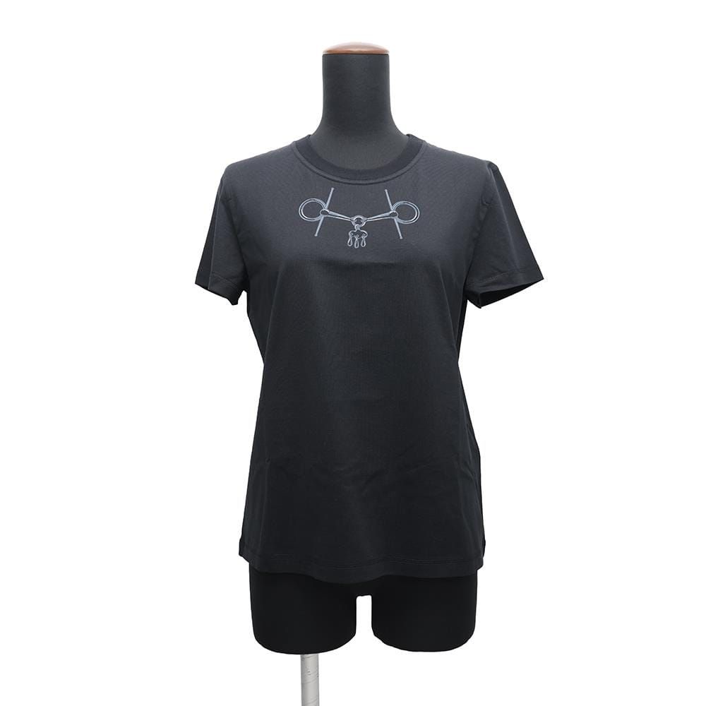 エルメス Tシャツ カルトゥッシュ モール コットン レディースサイズ36 HERMES 黒