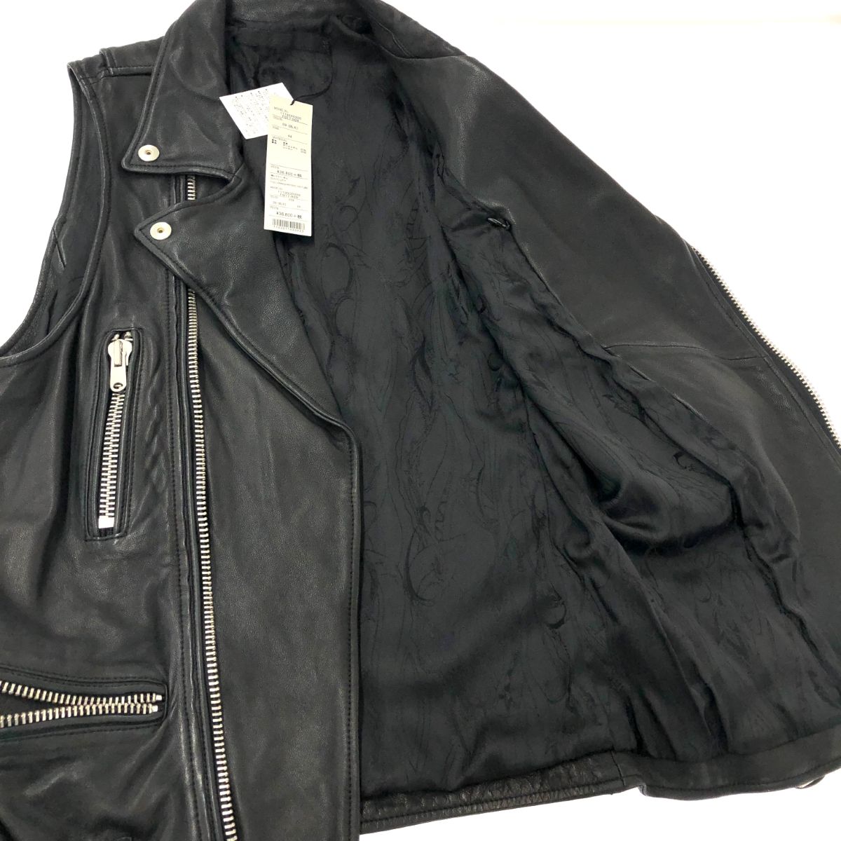 未使用品 FUGA フーガ ダブルライダース レザーベスト 44 ブラック 羊