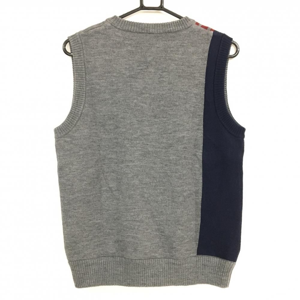 SALE価格【超美品】フィドラ リバーシブルベスト グレー×レッド×ネイビー Vネック ニット 内側ストライプ メンズ M ゴルフウェア FIDRA