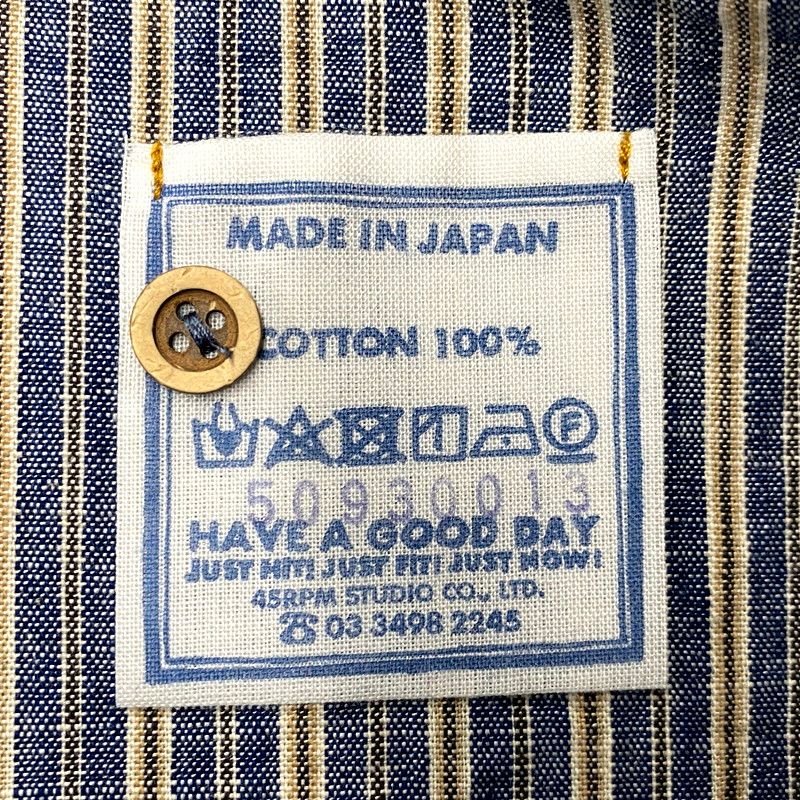 45R ダンガリーストライプの908ローファーボタンダウンシャツ　45R シャツ 中古美品】 45R フォーティファイブ・アール 50930013-73-01