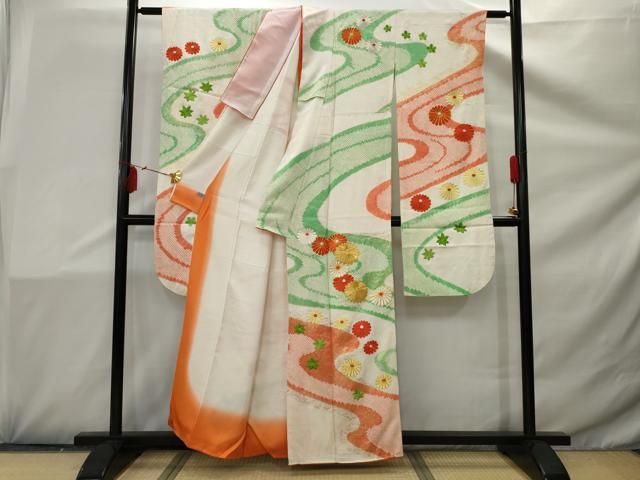 平和屋着物□豪華振袖 駒刺繍 絞り 流水花文 金彩 高島屋扱い