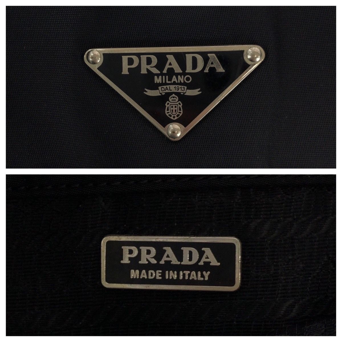 美品 PRADA プラダ テスート 三角ロゴプレート ブラック 黒