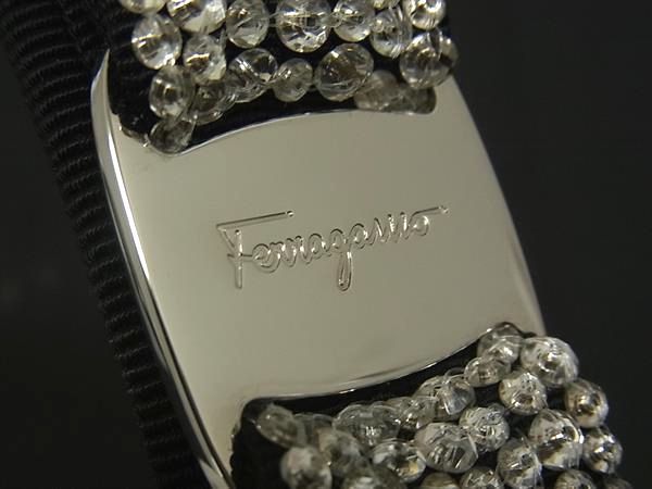 美品！Ferragamo フェラガモ ヴァラリボン バレッタ ストーン装飾 黒 FERRAGAMO フェラガモ バレッタ 34 7582 レディース クリスタル