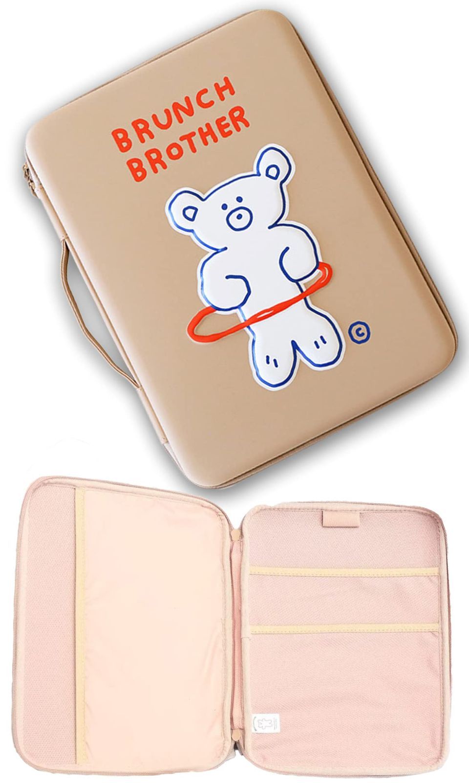 【色: Beige】2ndUp タブレットケース 小学生 手提げ袋 レッスン バ