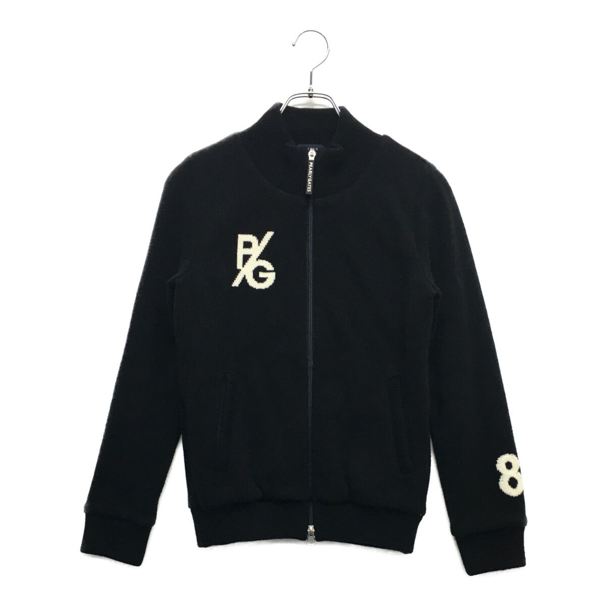 中古 レディース パーリーゲイツ PEARLY GATES ニットアウター 1(M) 紺 ネイビー ダブルジップ 裏地付き