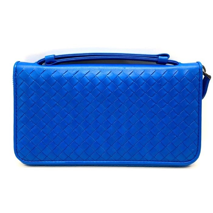 ボッテガヴェネタ ラウンドファスナー 長財布 イントレチャート ブルー