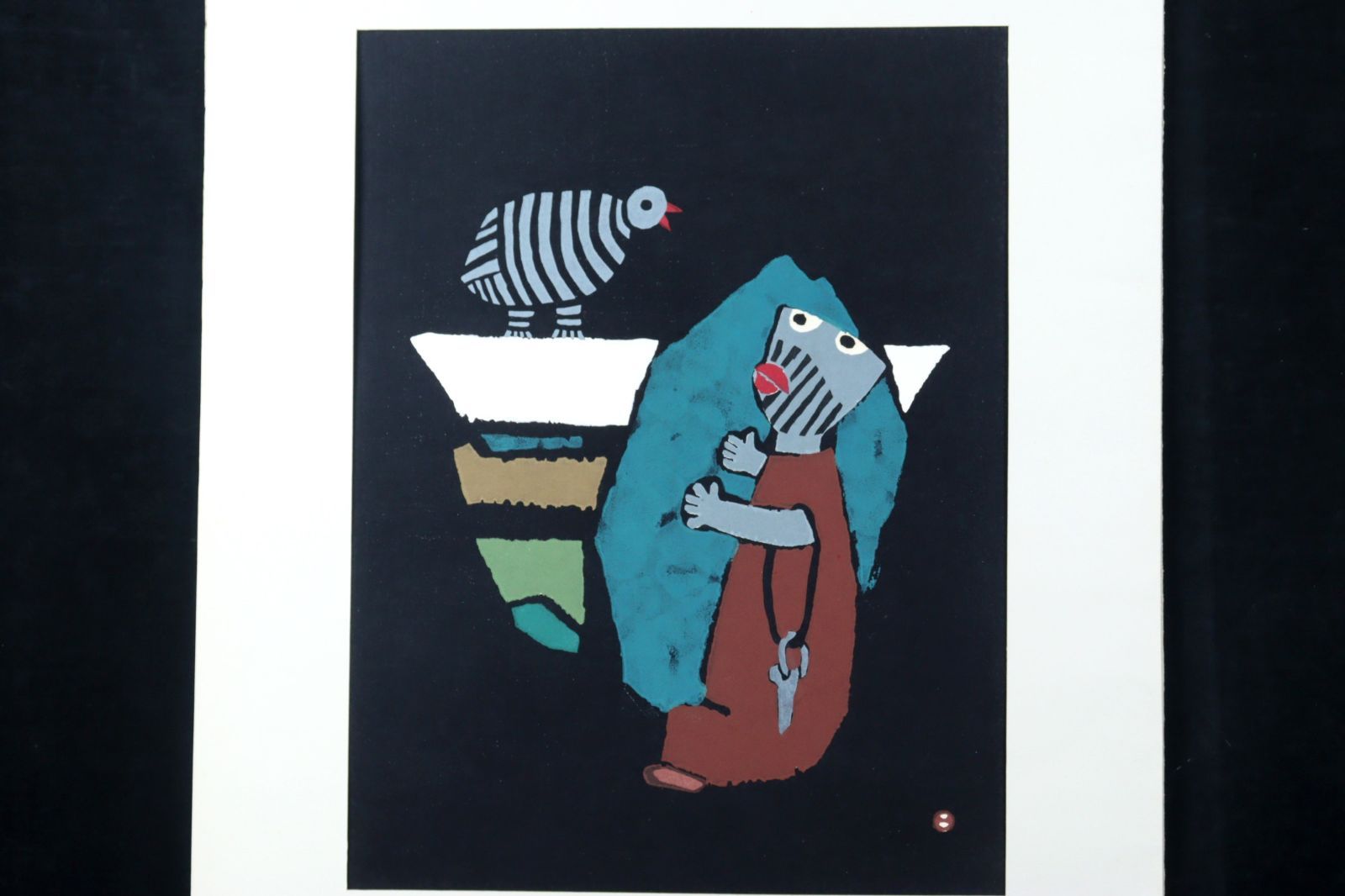 畦地梅太郎 「鳥とかたる」 木版画 76/85 直筆サイン 唐物 骨董