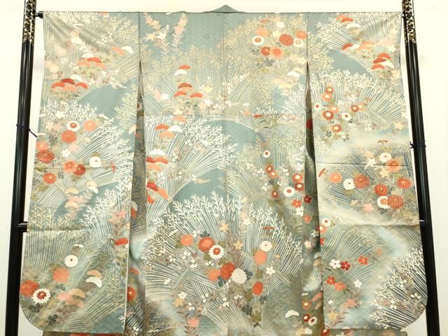 平和屋着物▽十日町老舗ブランド 吉澤友禅 吾妻徳穂 振袖 駒刺繍 秋草