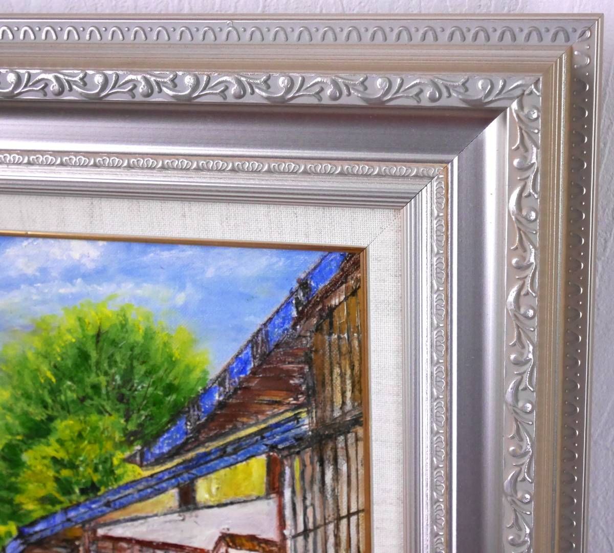 真作保証　貴重　価値　肉筆油彩画 渡辺隆夫　赤岳八ヶ岳　風景画　インテリア　額縁 渡辺孝之『宿場風景 妻籠宿』◇油彩6号◇直筆サイン有◇宿場町