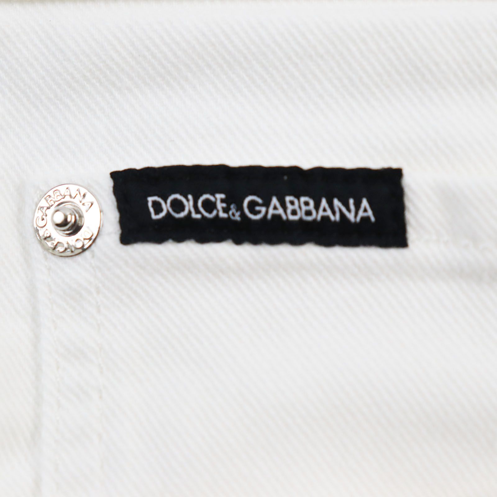 未使用品●DOLCE&GABBANA ドルチェ＆ガッバーナ GY07CD SLIM 黒タグ ロゴプレート スリムフィット ホワイト デニムパンツ ホワイト 46 イタリア製 正規品 メンズ