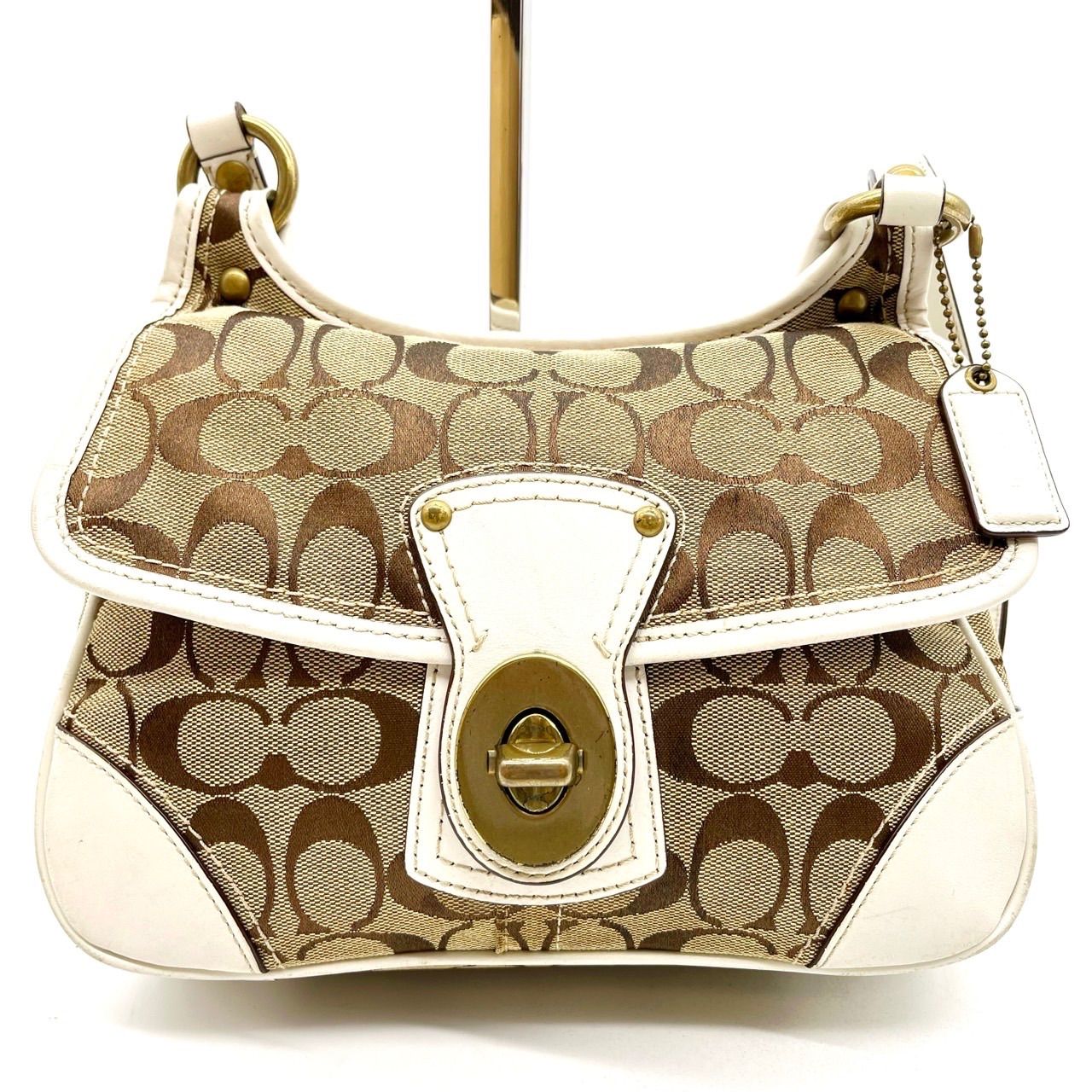 コーチ　ターンロック　レザー　キャンバス　トートバッグ　肩掛け　総柄 ✨良品✨ COACH コーチ ワンショルダーバッグ トートバッグ