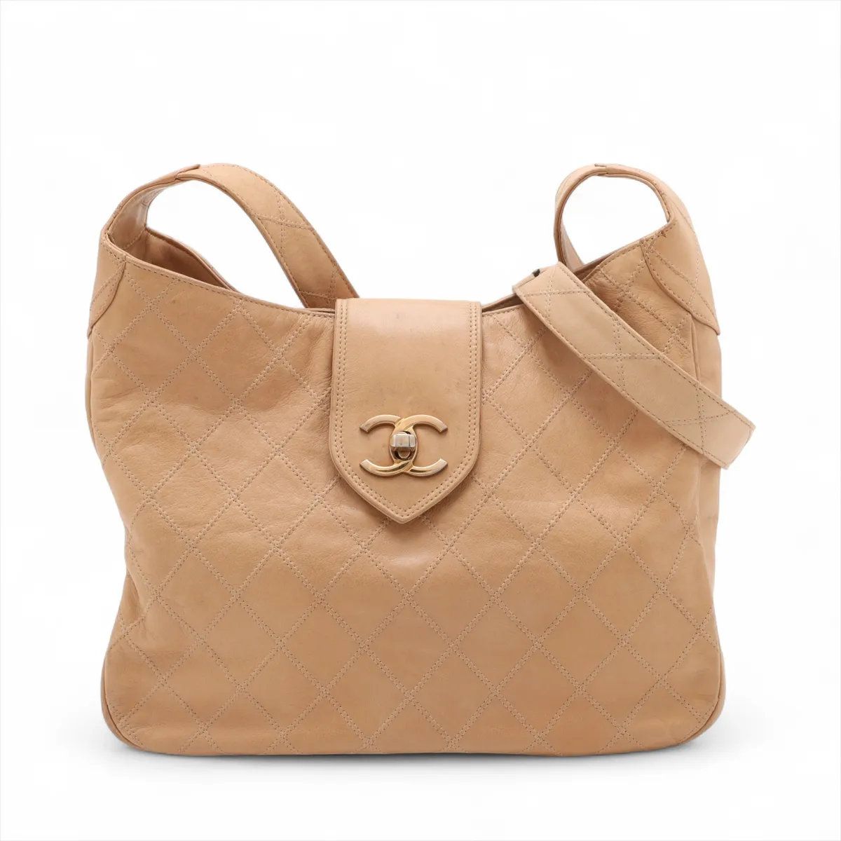 シャネル シリアルシール付 ビコローレ ラムスキン ベージュ レザー ショルダーバッグ 肩掛け レディース MMM CW52-5