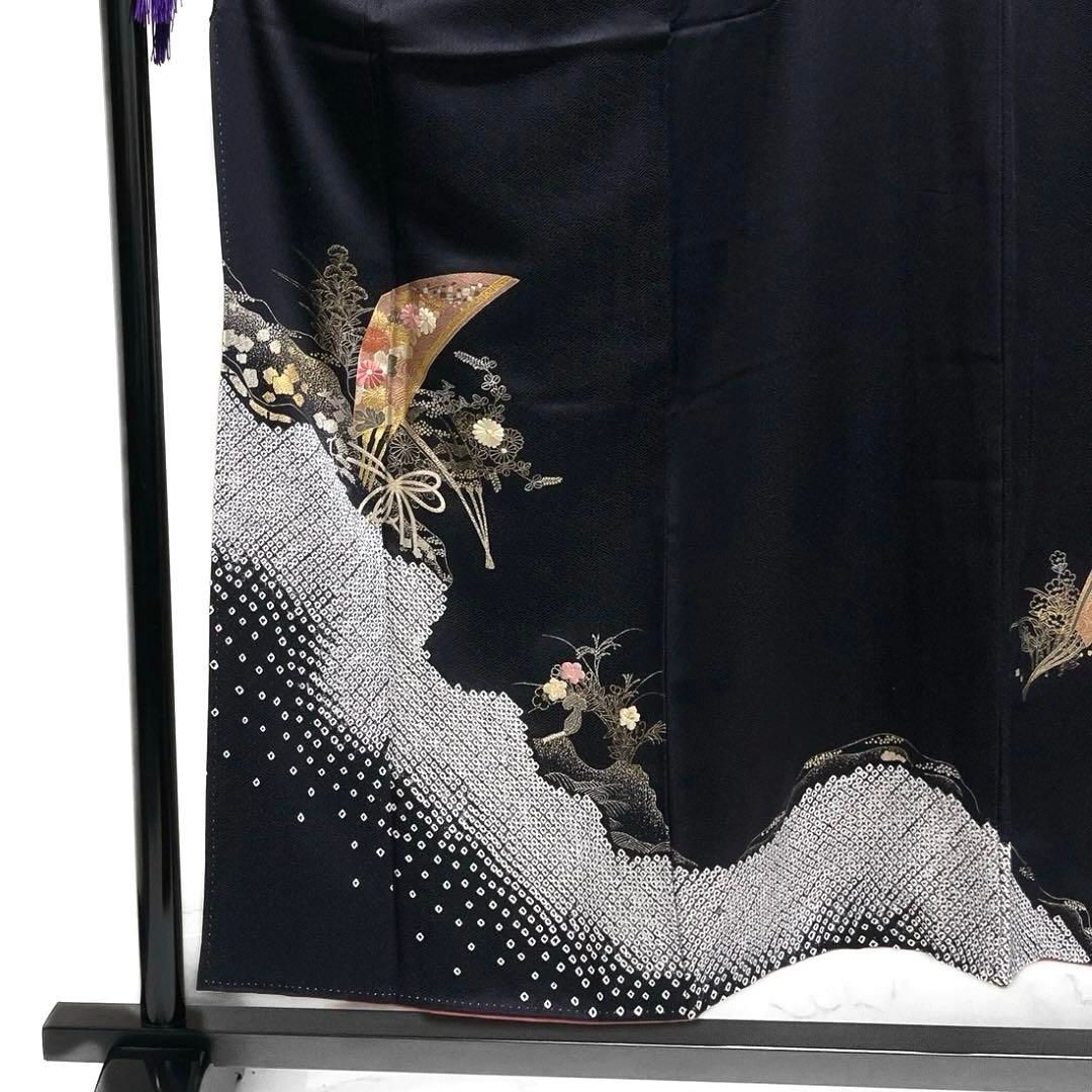 作家物 蝶々模様 金彩 桑の実色 しぼり 染め 縮緬 袷 正絹 振袖 着物 平和屋着物◎六通柄袋帯 唐織 草花文 金銀糸 正絹 逸品
