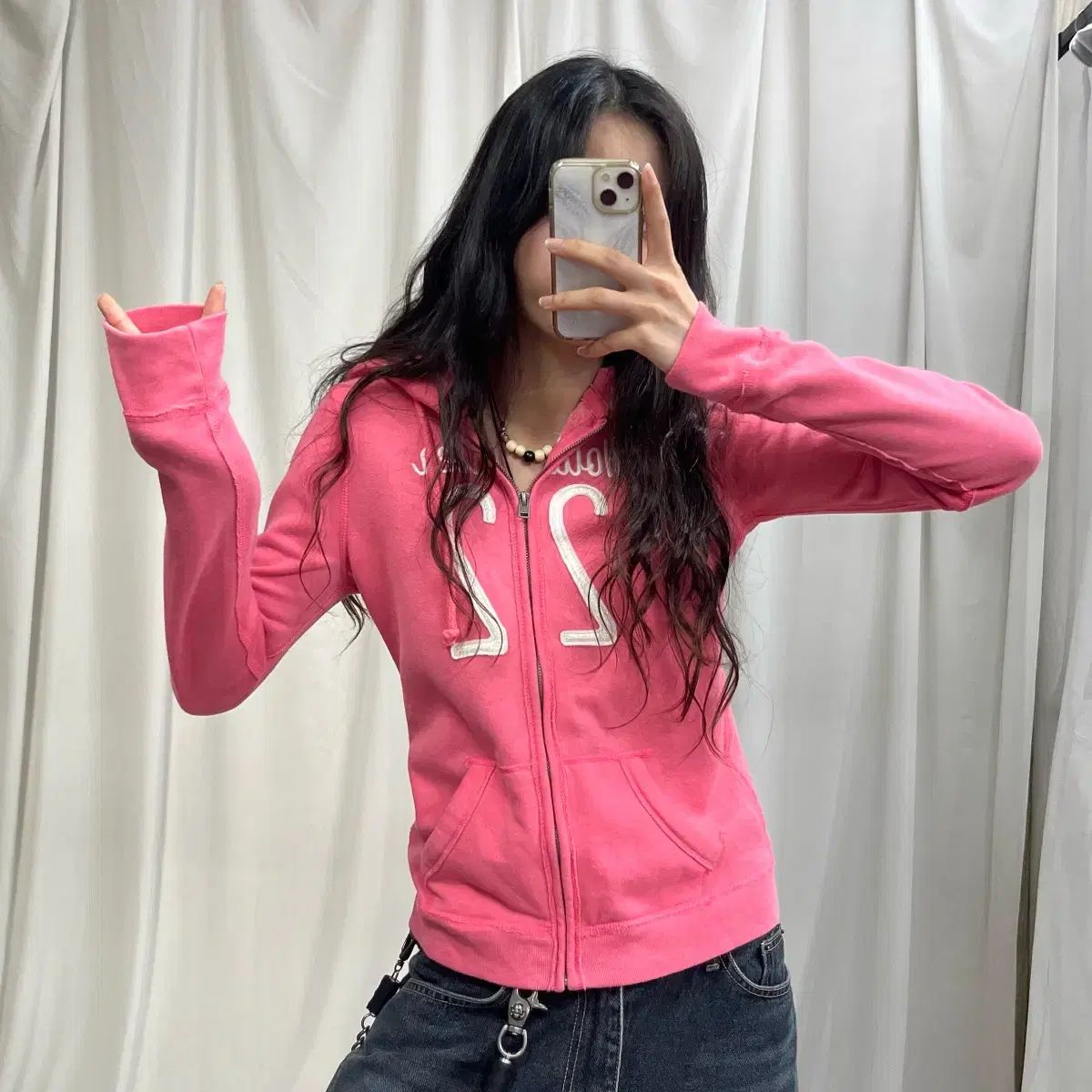 Hollister(ホリスター) ピンク ジップアップパーカー フード付き