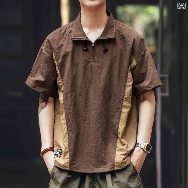 4 XL メンズ ファッション 服 男性用 オシャレ シンプル 大人 かっこいい 大きいサイズ ストリート 紳士服 アメリカン アウトドア ライト 薄手 速乾 冷感 ポロシャツ 夏 スタイル カジュアル 半袖 T シャツ