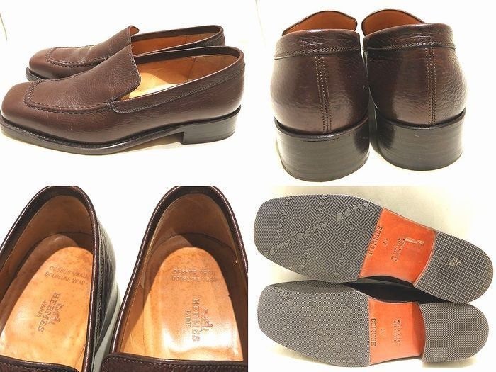 ダークブラウン レザー ローファー　エルメス41 3/ まだ美品 HERMES エルメス メンズ ローファー ◇ サイズ41 約