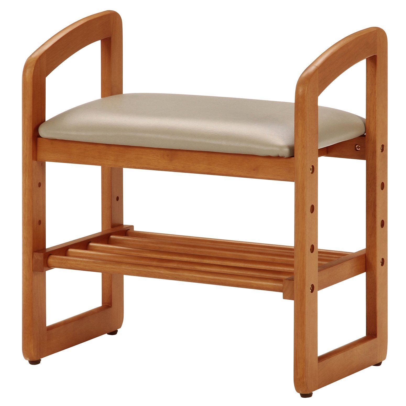 新着商品 木製 ナチュラル 高さ調節 幅50×奥行30×高さ54cm 棚付き 玄関ベンチ サポートチェア 玄関椅子 95778 不二貿易