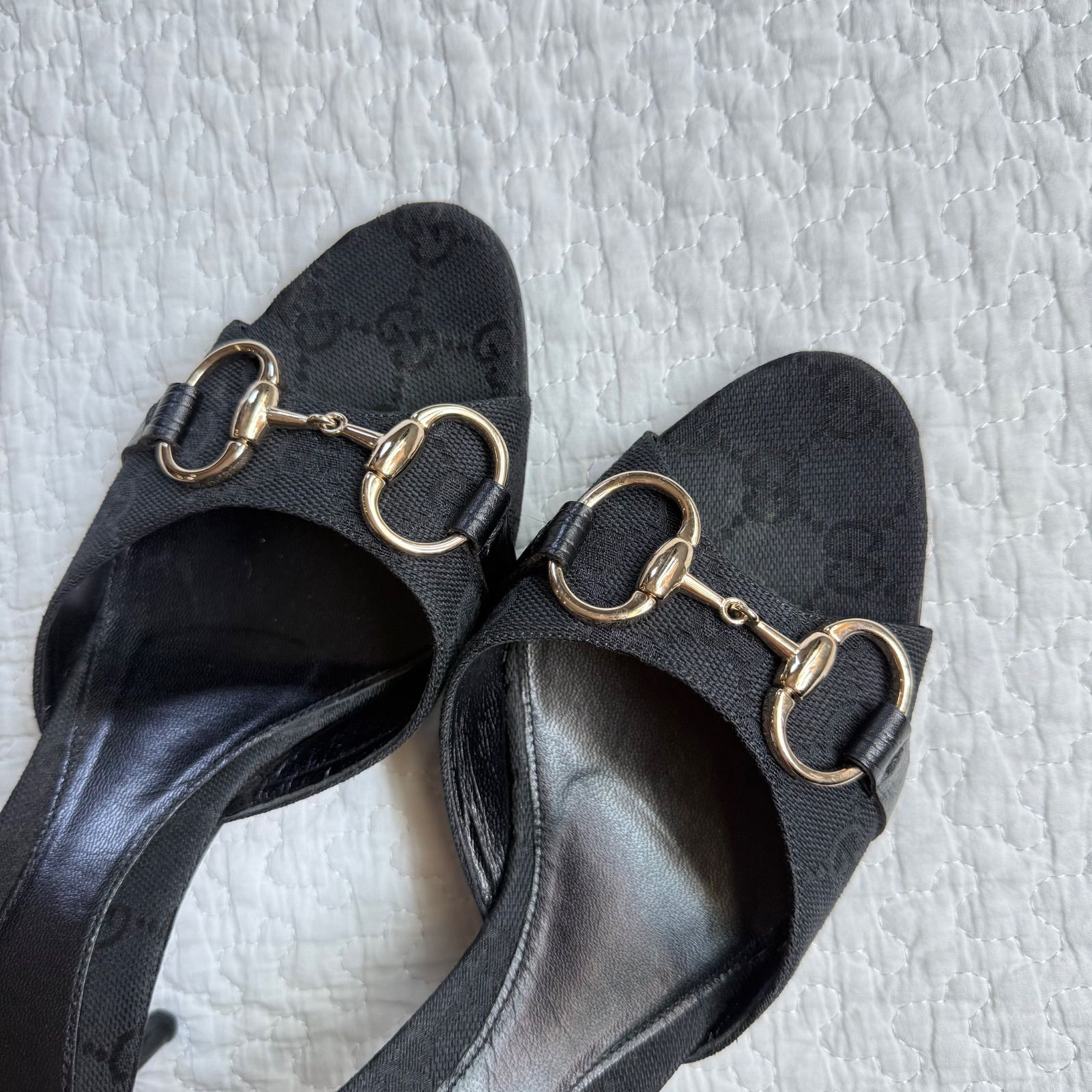 美品 GUCCI グッチ ホースビットサンダル GGキャンバス レザー