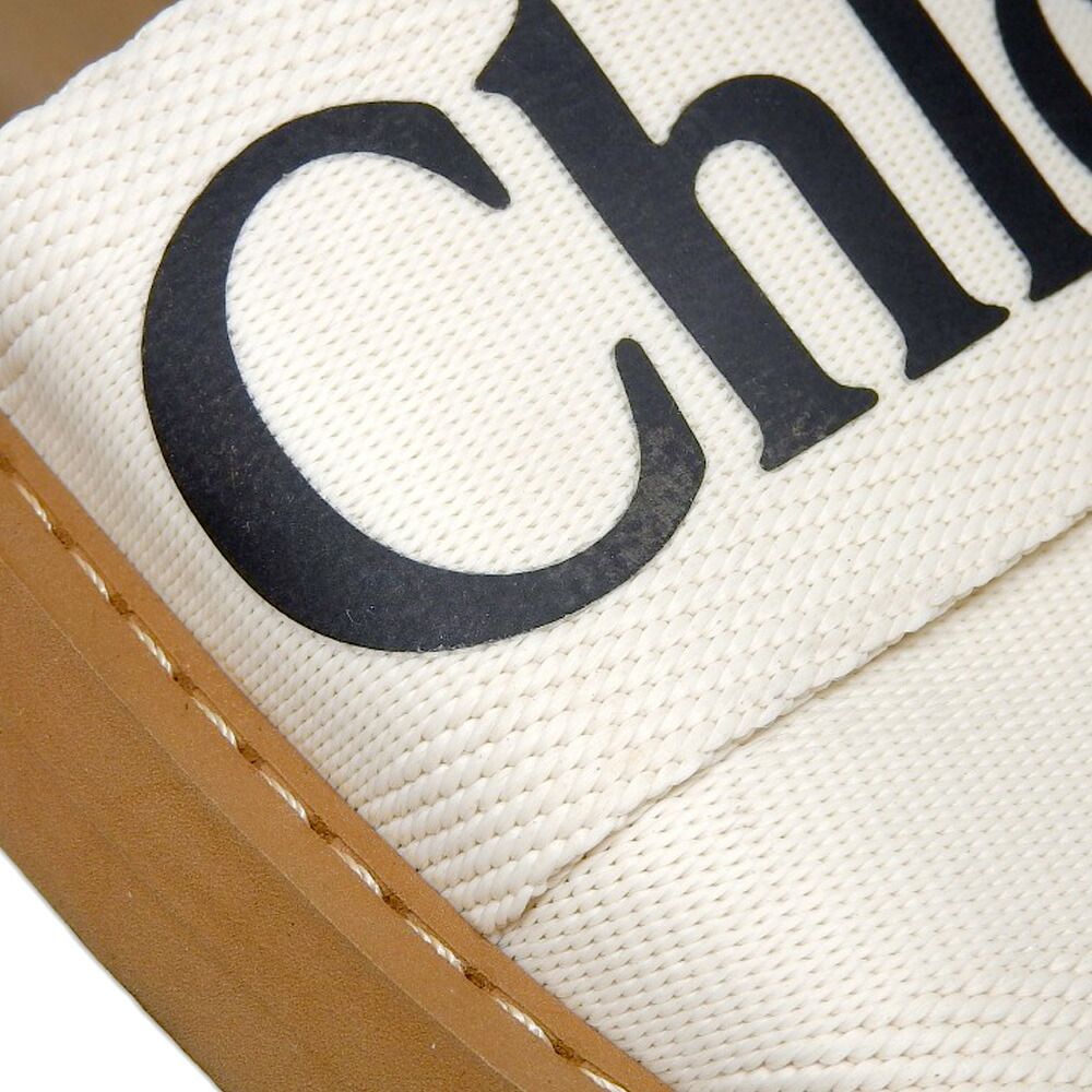 美品 クロエ 2019年 Woody ウッディ ロゴリボン レザータグ フラット  