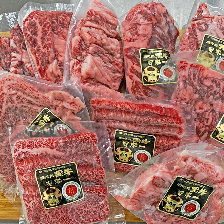 【A5】鹿児島黒牛 カルビお徳用 1ｋｇ 様々なサイズが入った焼肉セット黒毛和牛-1