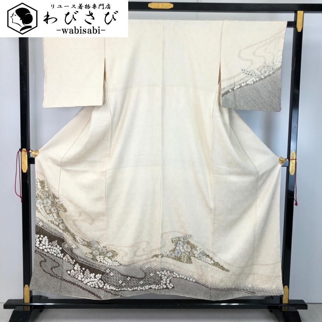 訪問着 総絞り 美しい辻が花絞り 乳白色 しつけ糸 K-5423